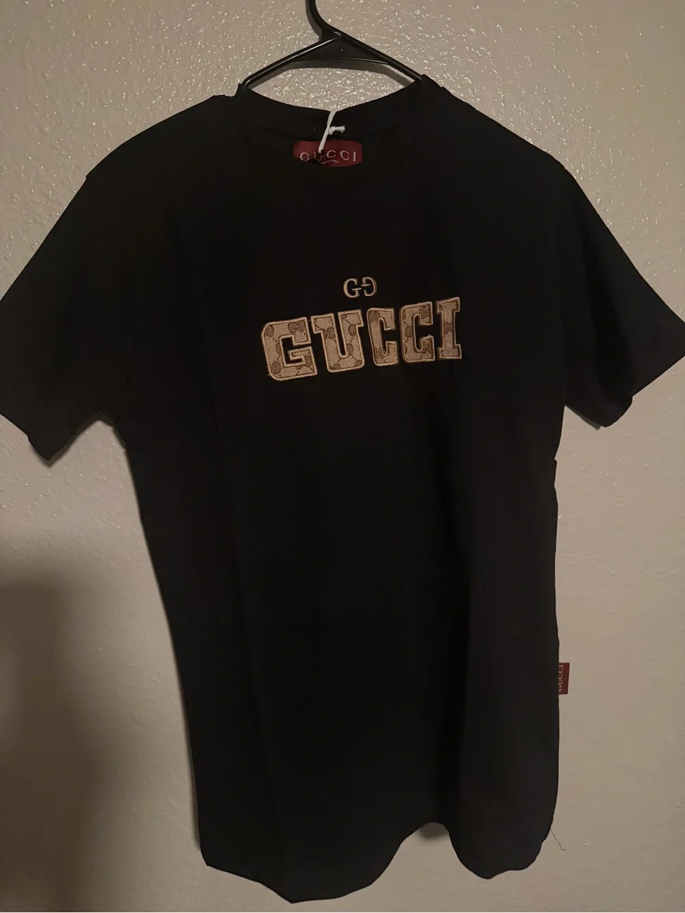 Gucci Black Tee with Gold Embroidered Logo